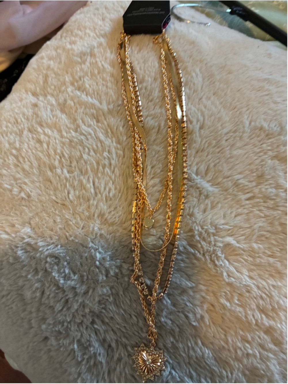 Women's paparazzi Gold Tone Layered Necklace with Clear Rhinestones, One Size